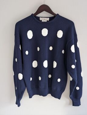 Vintage Kettle Creek Sweater, 100% Cotton Navy Blue & White, Size L